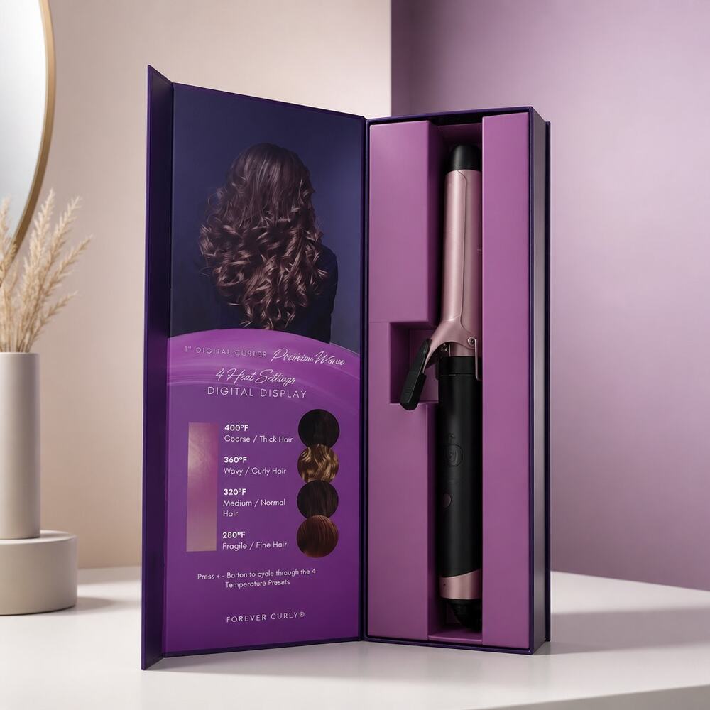 Forever Curly Precision Waves 1" Digital Curler Pink Black New